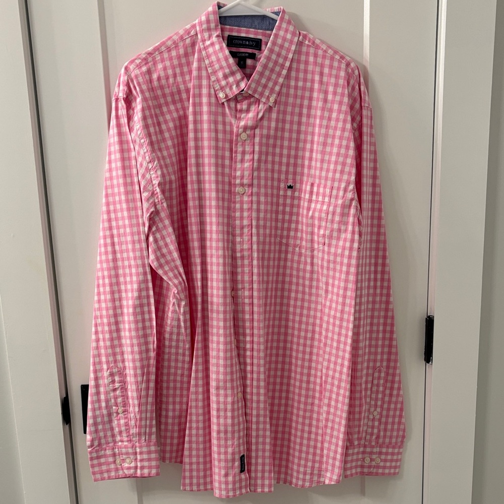 Crown & ivy Pink Gingham Button Down Shirt